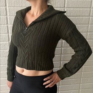 Pink Rose Cropped Half Zip Sweater